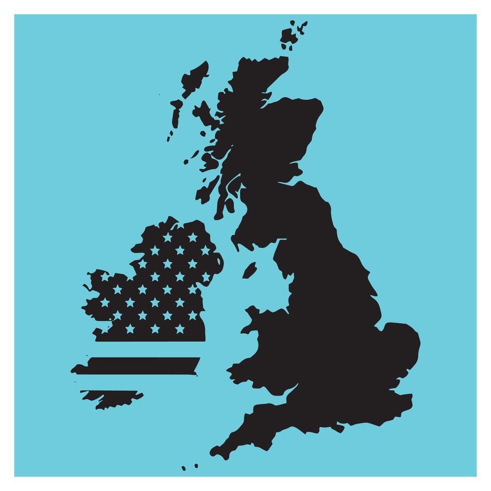 United kingdom and ireland outline map with american flag element representing political ties vector
