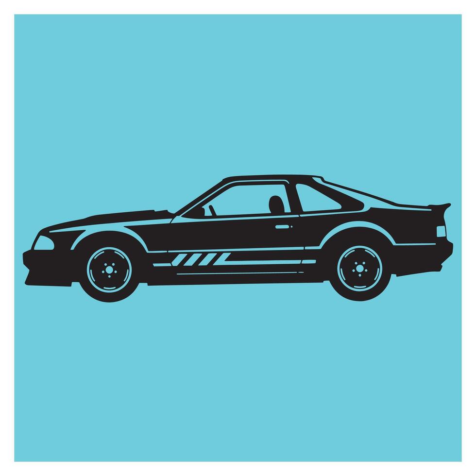 Sleek silhouette of a black classic sports coupe on a light blue background vector