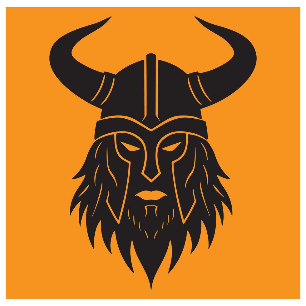 Bold viking warrior head graphic in black and orange colors for logo and design use vector
