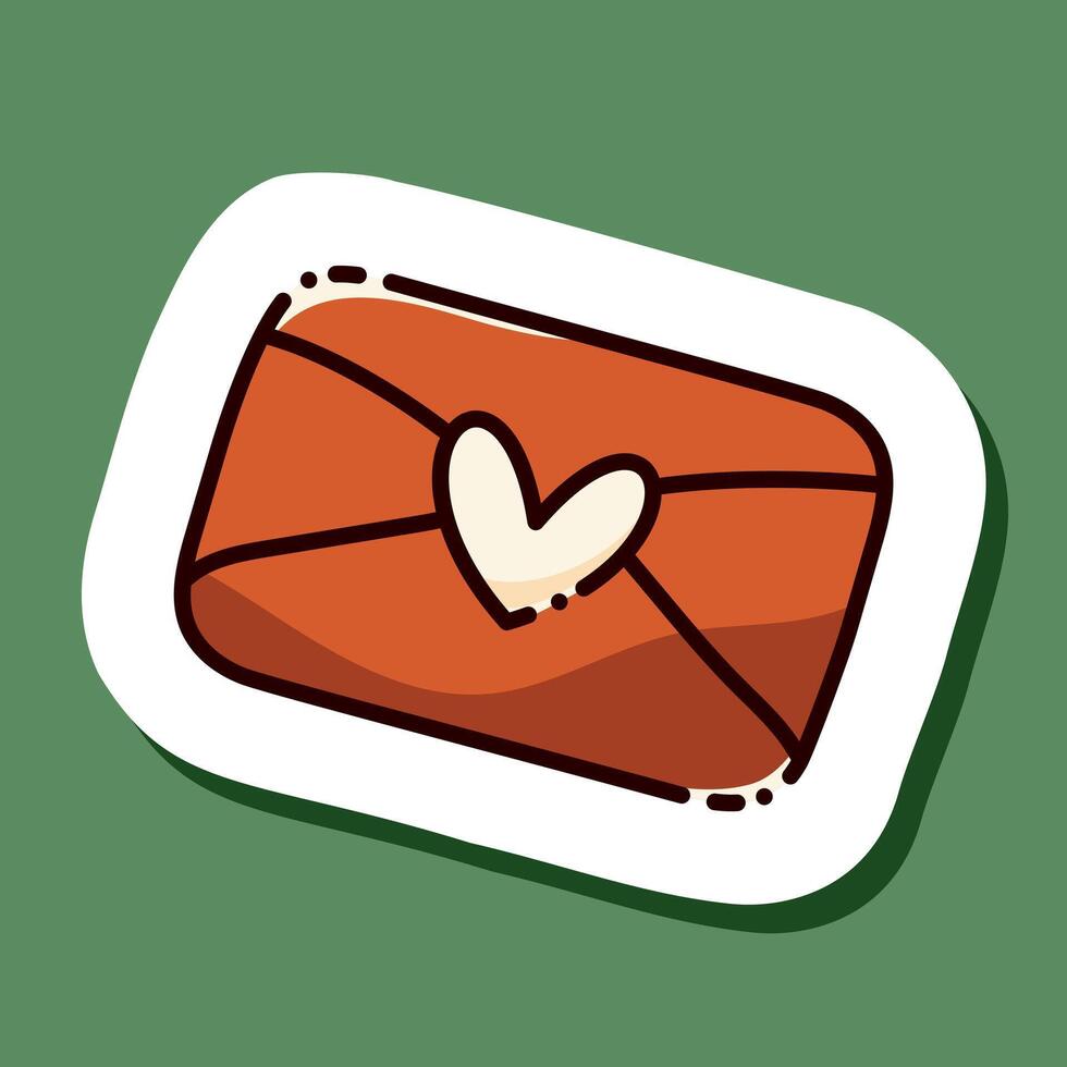 Kawaii Christmas envelop sticker with heart shaped stamp. vector
