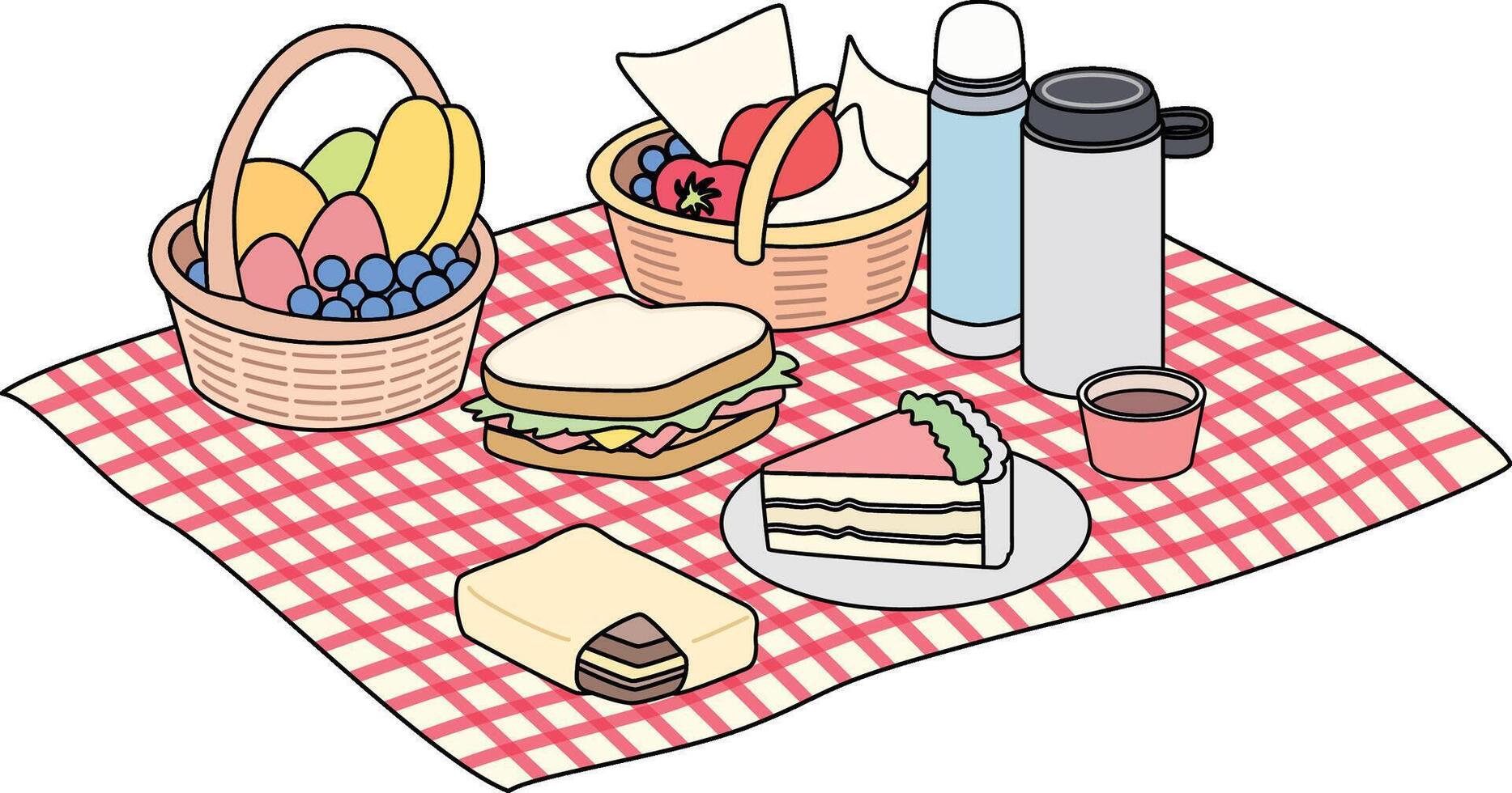 Fruit Basket, sandwich, cake, tumblr Picnic Illustration vector