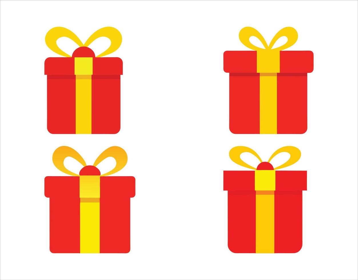 Red and Yellow Gift Boxes Festive Present Icons for Holiday Designs vector