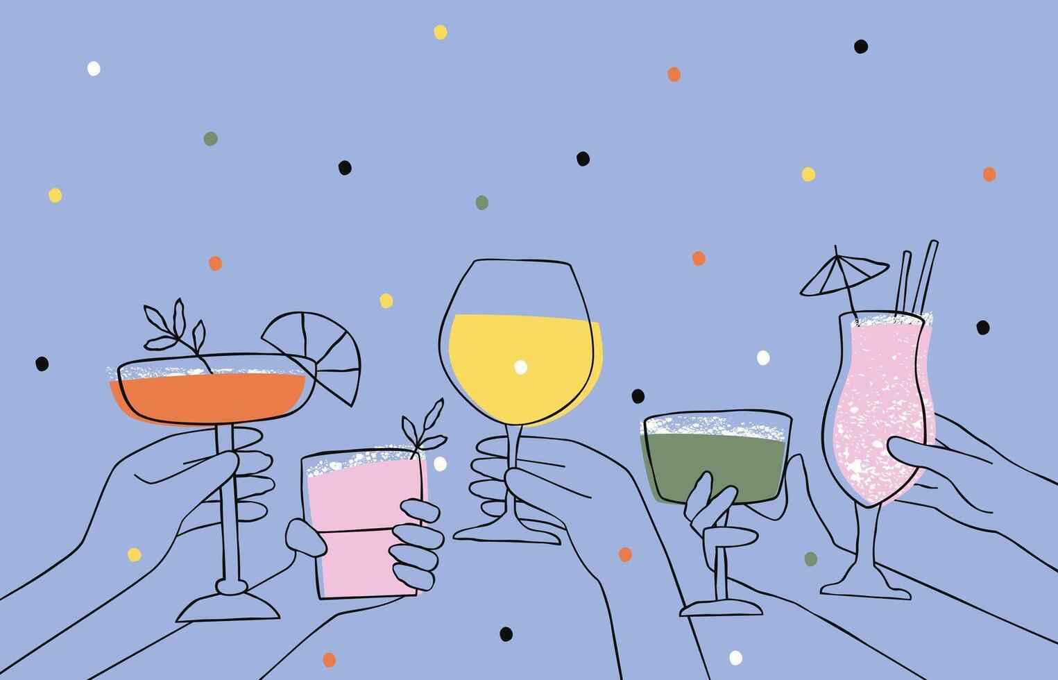 Poster with cocktails in hands on blue background vector