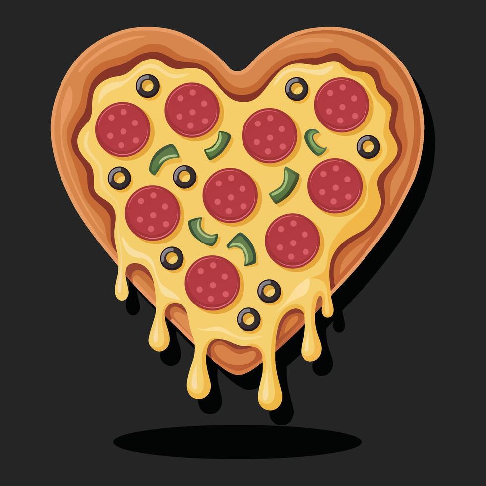 illustration of heart shaped pizza vector