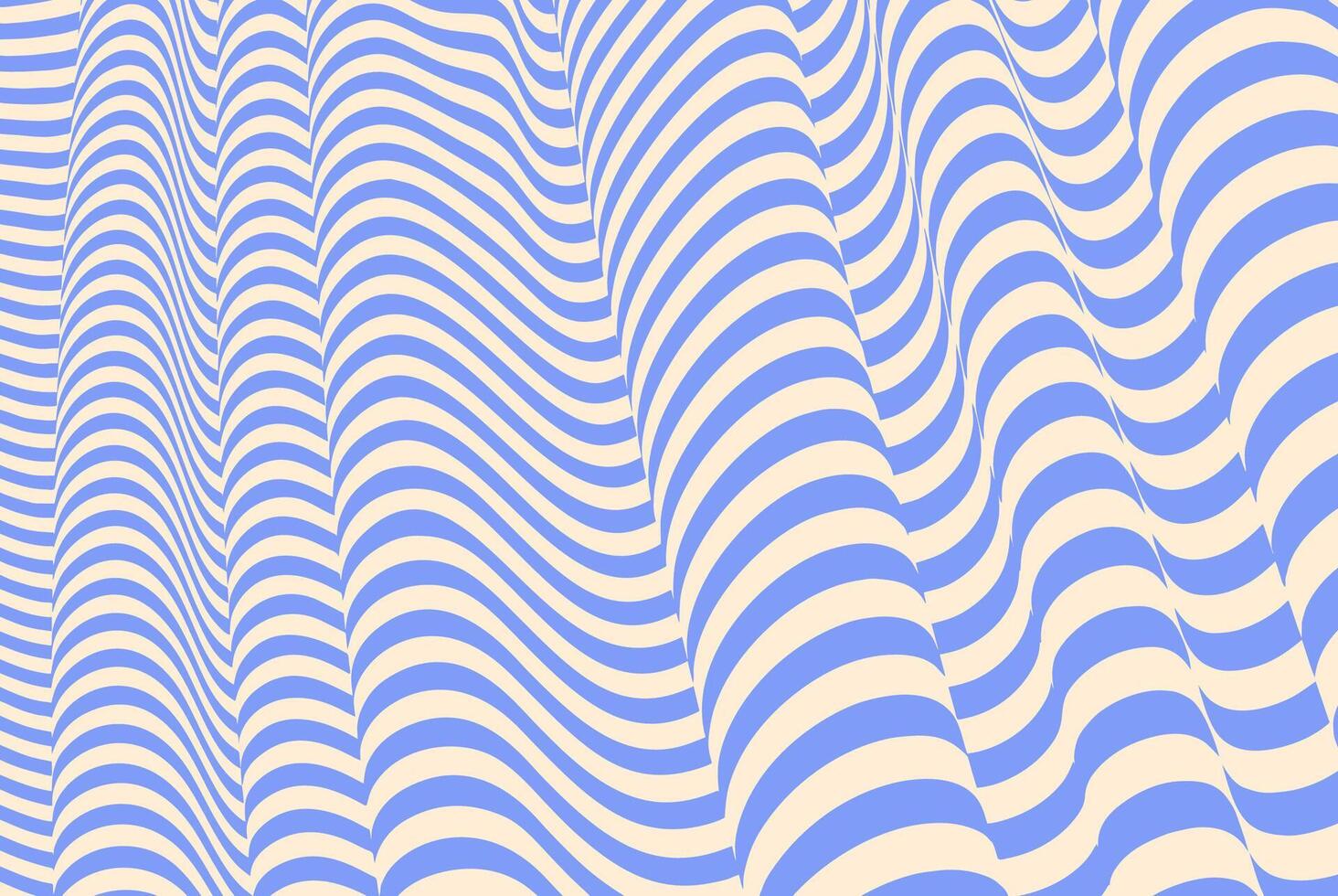 Abstract wavy pattern with blue and beige curved lines creating an optical illusion of depth and fluid movement. Modern digital artwork featuring dynamic flow, surreal distortion, and a hypnotic vector