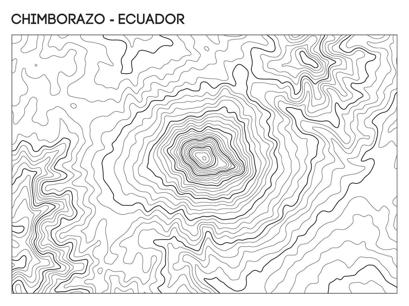 Topographic contour map of Chimborazo volcano in Ecuador showing peak elevation and surrounding. Contour lines terrain background. vector