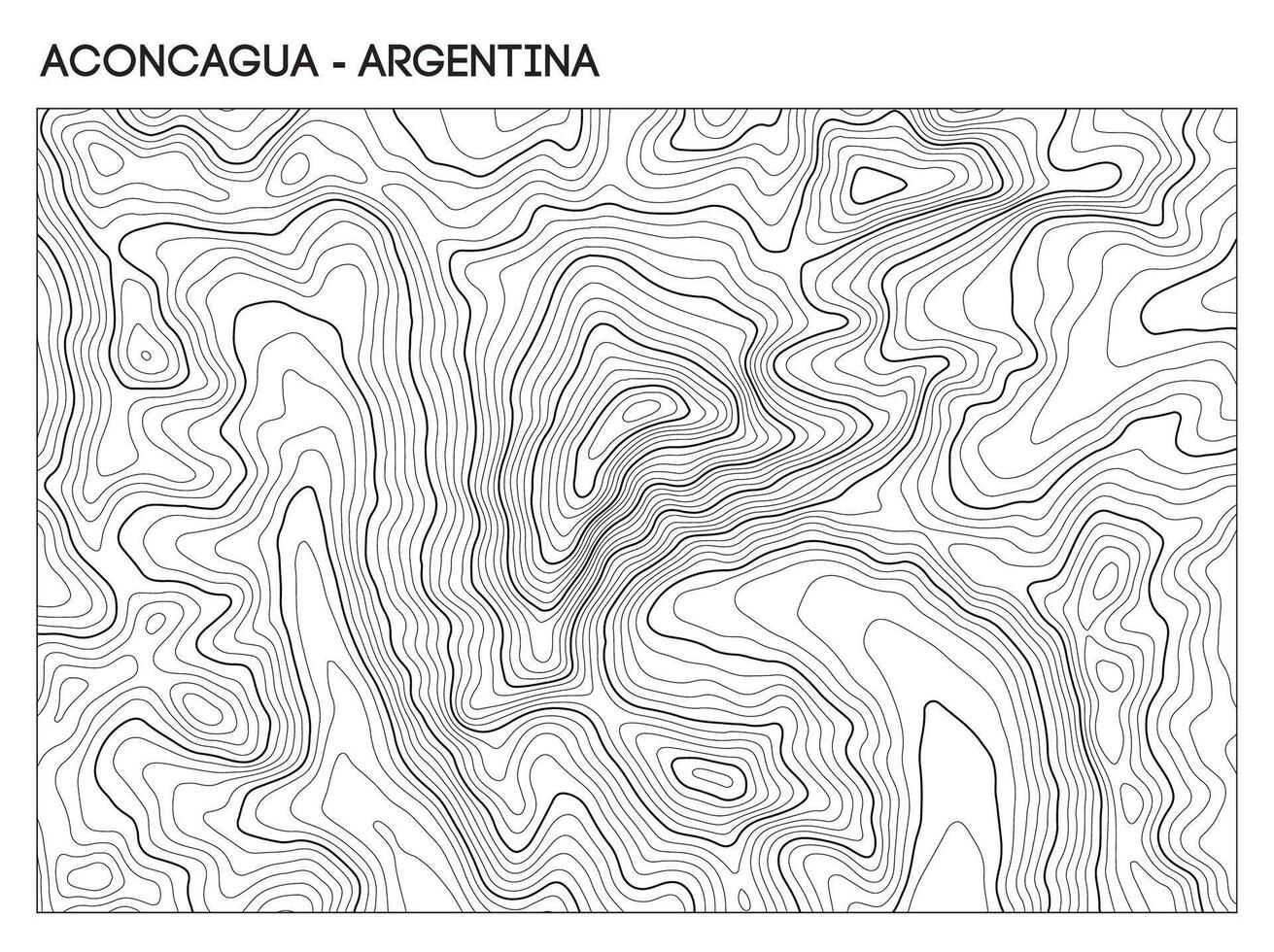 Topographic contour map of Aconcagua mountain in Argentina showing summit elevation and steep Andean slopes. Contour lines terrain background. vector