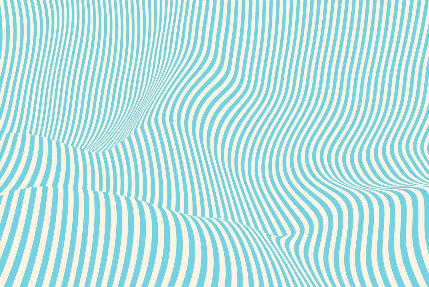 Groovy waves background in blue and beige fluid optical illusion. Modern geometric wave pattern background with distorted flowing lines and dynamic motion effect. vector