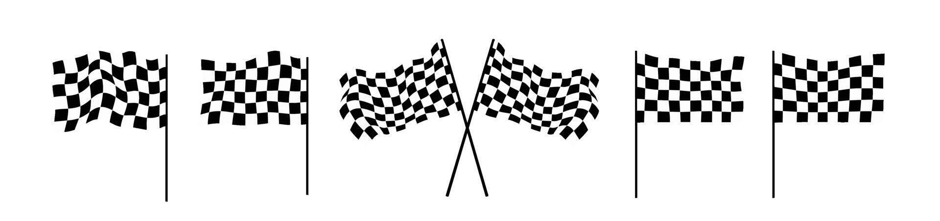 Race flag 3d at finish line with car, banner, and rally design. Speed shows checkered wave texture with start and motor icons. Retro road graphic with winner signal on formula track grid. vector