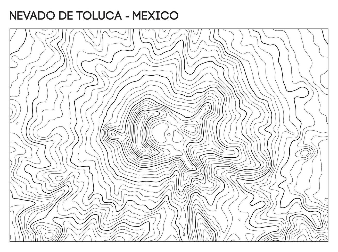 Topographic contour map of Nevado de Toluca volcano in Mexico featuring crater and radial elevation lines. Contour lines terrain background. vector