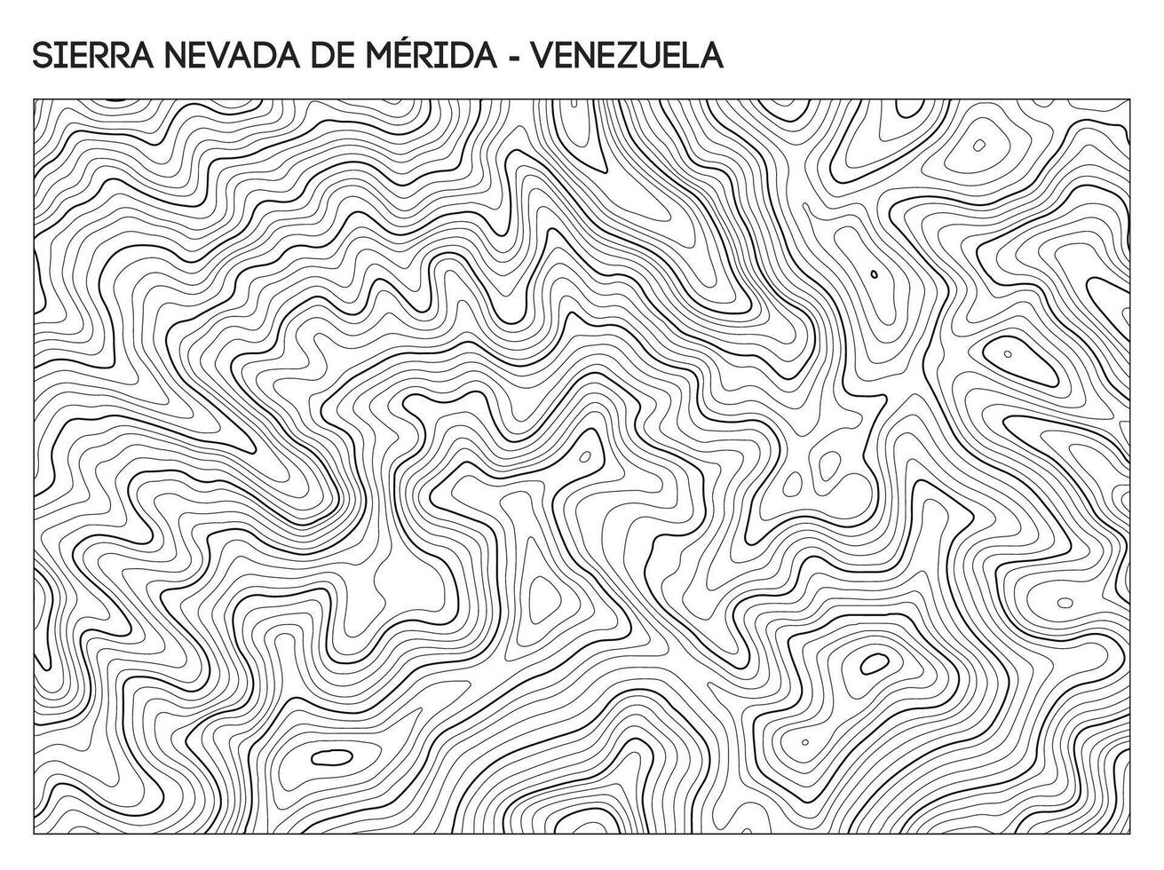 Topographic contour map of Sierra Nevada de Merida mountain range in Venezuela showing rugged elevation and ridgelines. Contour lines terrain background. vector