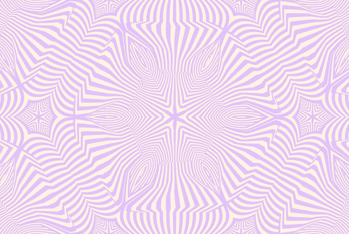 Abstract geometric pattern with wavy purple lines on a beige background, featuring optical illusion effects, intricate symmetry, and dynamic fluid shapes. Modern digital artwork with a hypnotic and vector