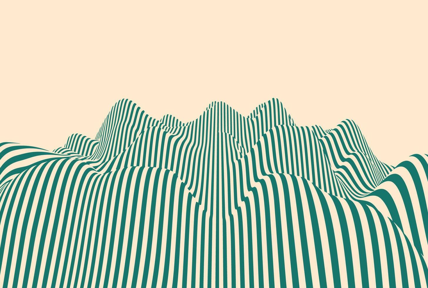 Groovy waves pattern in green and beige. Psychedelic wavy stripes fluid optical illusion. Modern geometric green wave pattern background with distorted flowing trippy lines and dynamic motion effect. vector