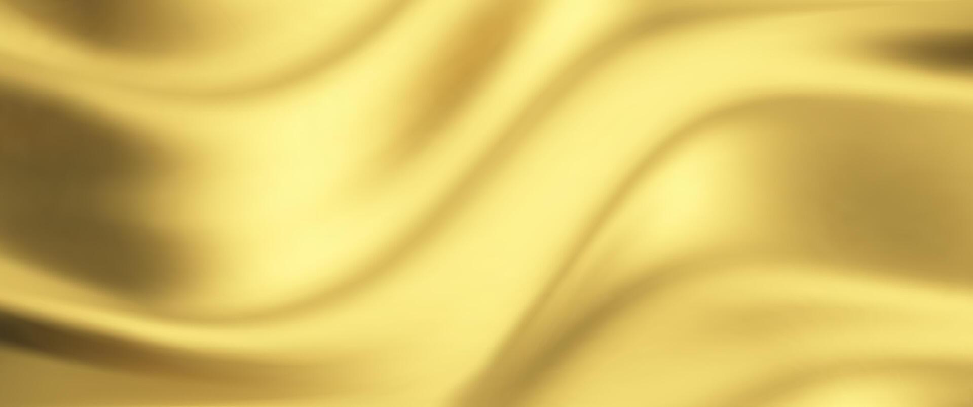 Silk gold background with liquid satin wave on golden fabric cloth for luxury elegance. Smooth abstract flag design with gradient and 3d ribbon color. vector