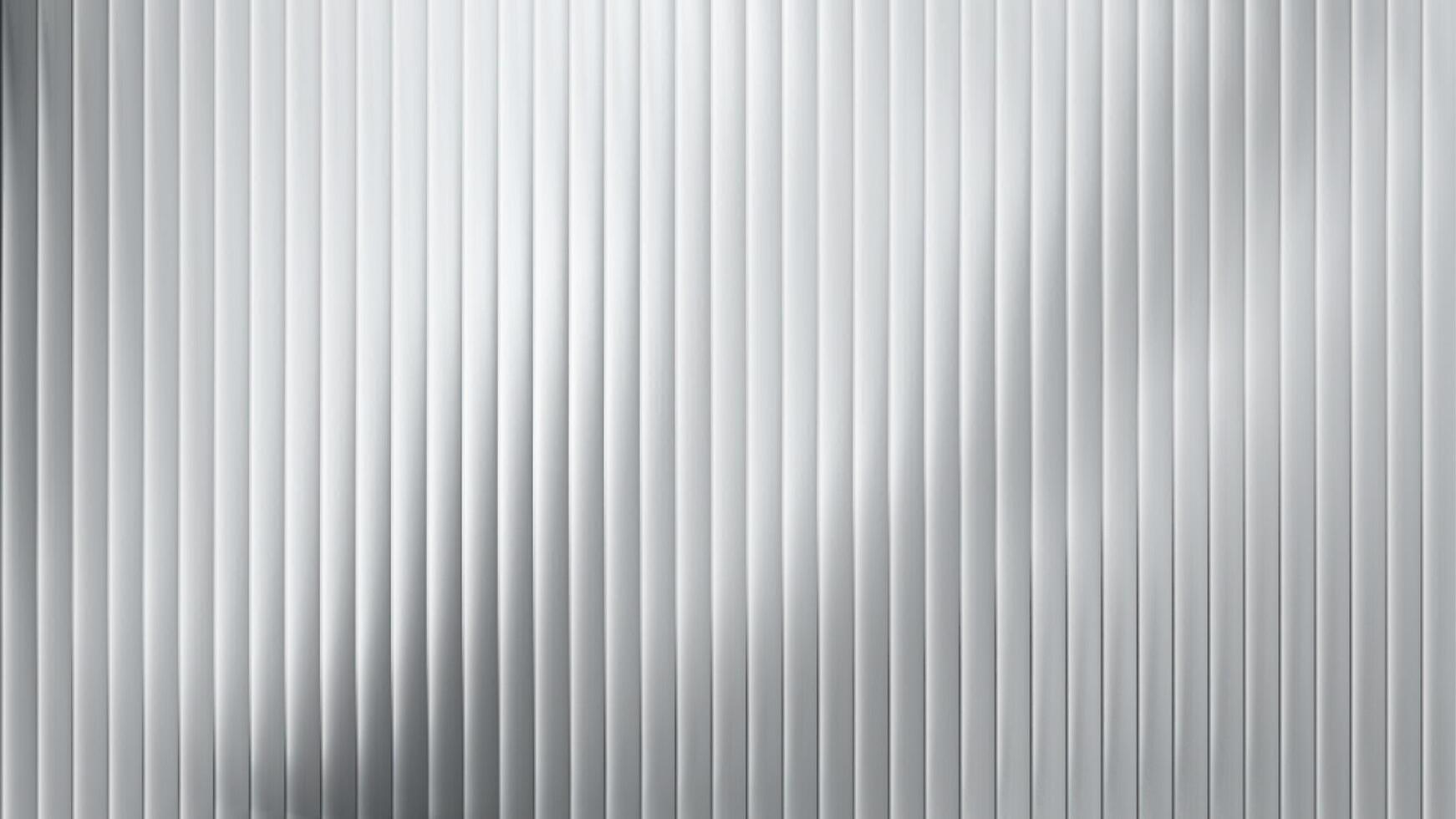 Patterned ribbed metal background with wall panel and white glass roof. Iron and plastic texture with zinc steel sheet and corrugated coating. 3D silver facade with frosted reed metal glowing effect. vector