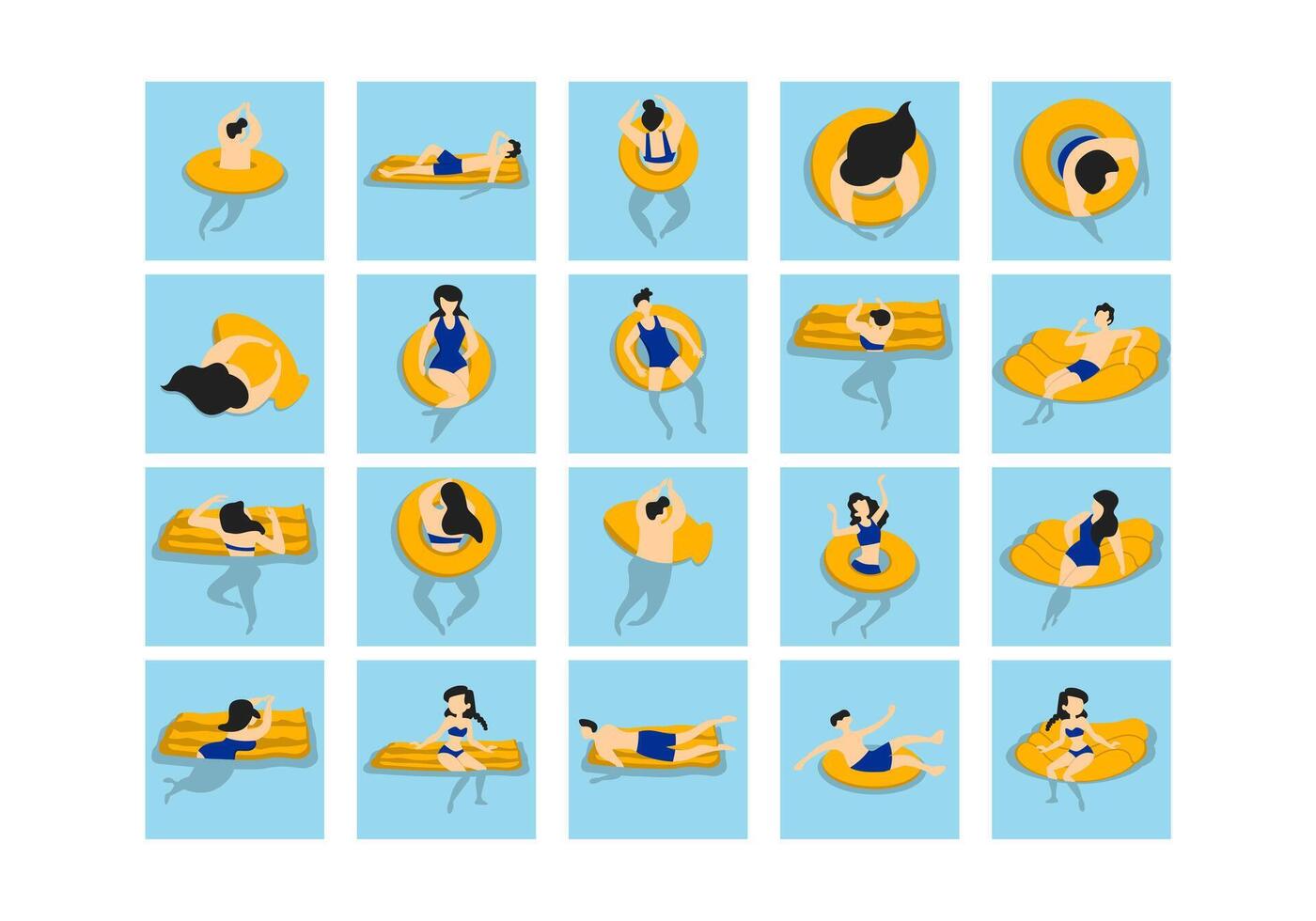 People Floating On Mattress Element vector
