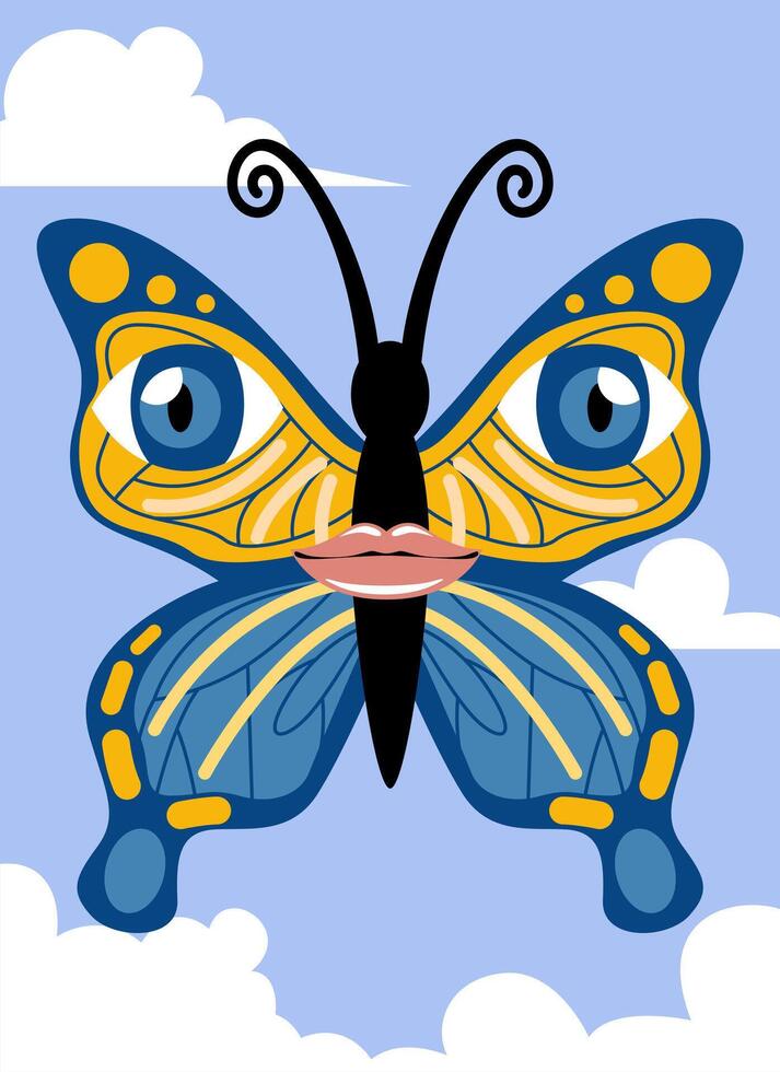 Conceptual eyes and butterfly illustration vector