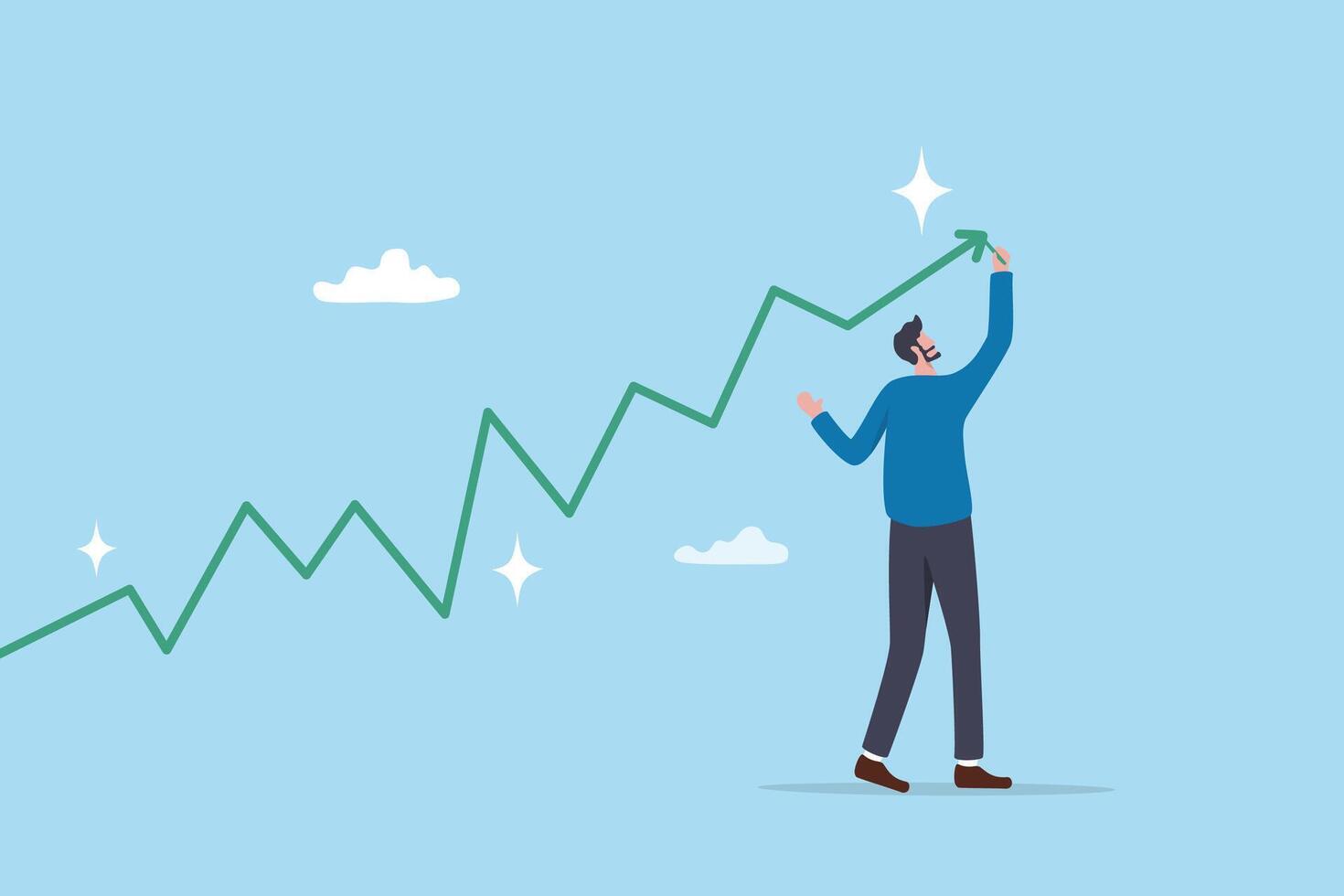 Financial growth, business up rising or growing well, planning to progress and increase profit, success achievement strategy concept, businessman drawing financial growing growth graph diagram. vector
