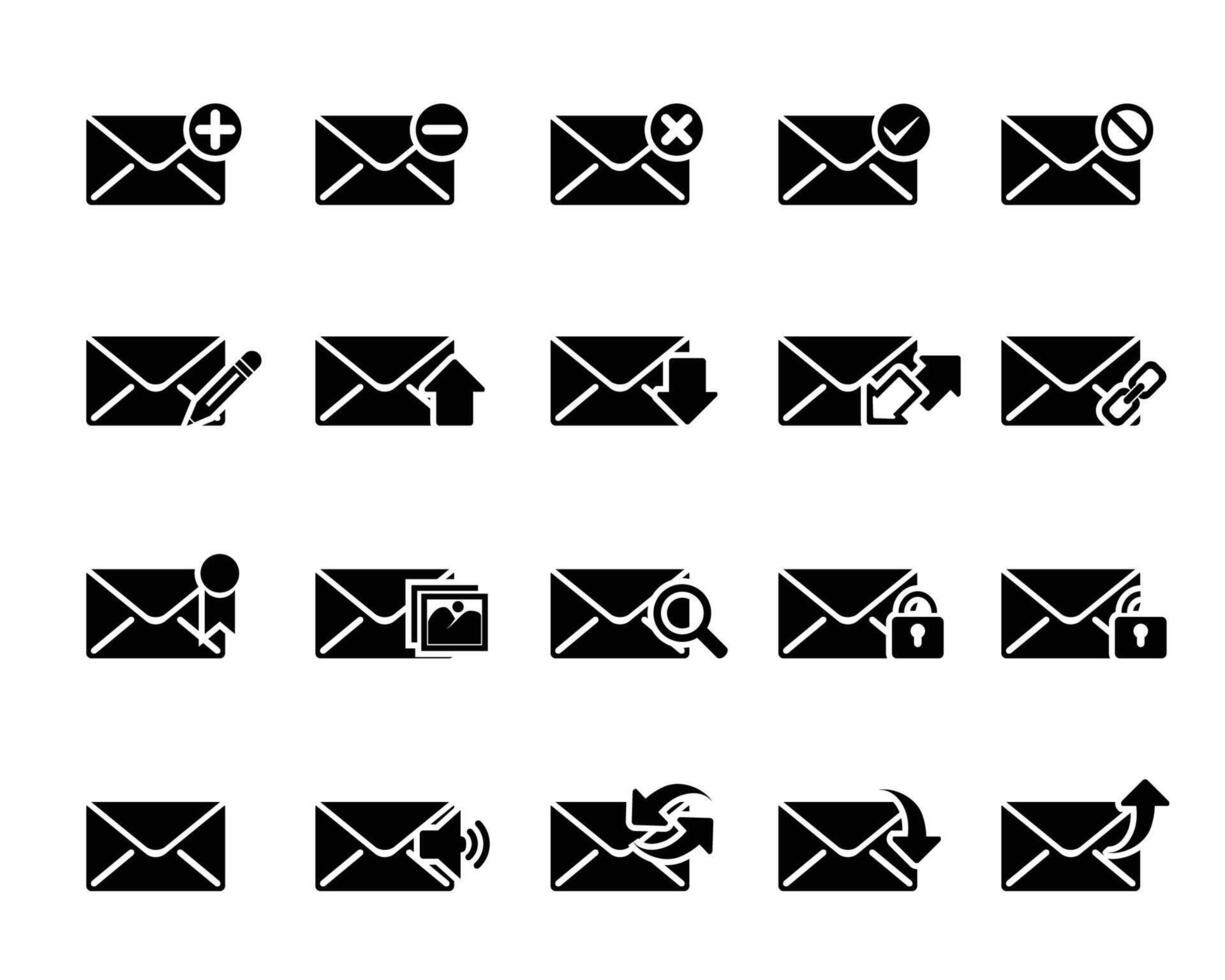 Set of email icons with different type of email variation, small icons with email, for website and graphic project. vector