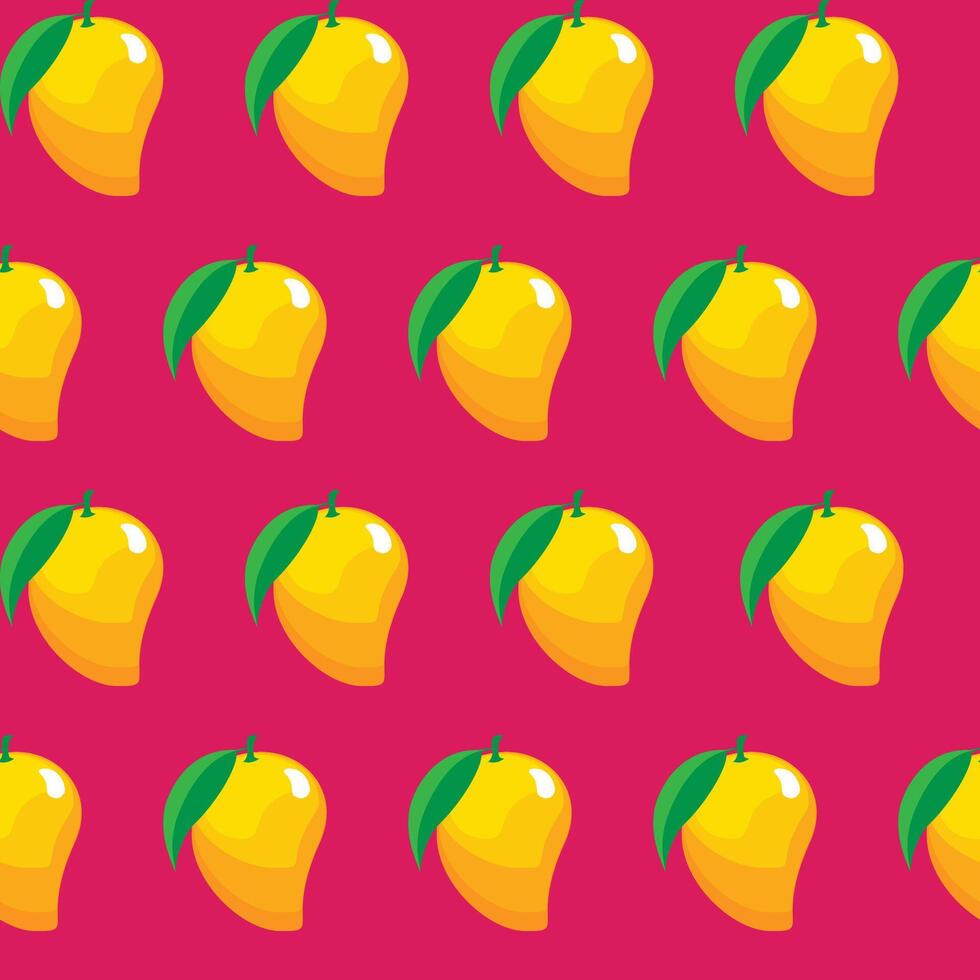 Mango fruit with leaf, seamless pattern on pink background vector