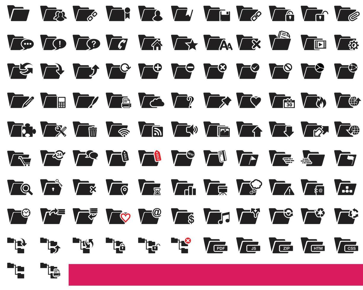 Set of 101 file and folder icon set. Home, location, call, at, email, address, globe, chat, message, mail, telephone, information, support, search etc kind of icons for website and graphic project. vector