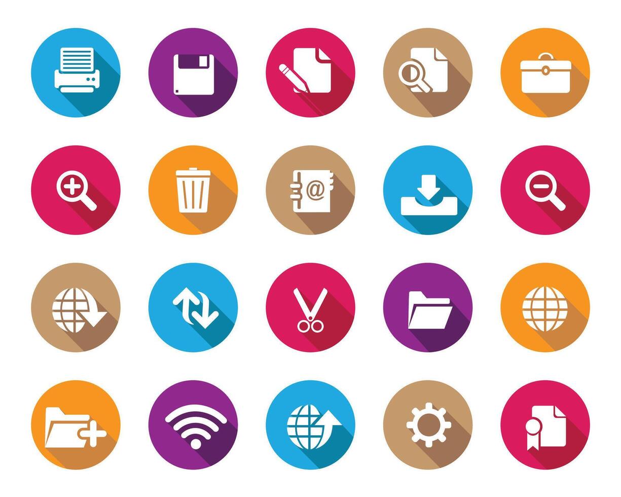 Simple White web icons on colorful sphere with shadow, set , web and graphic icons for web and Graphic. vector