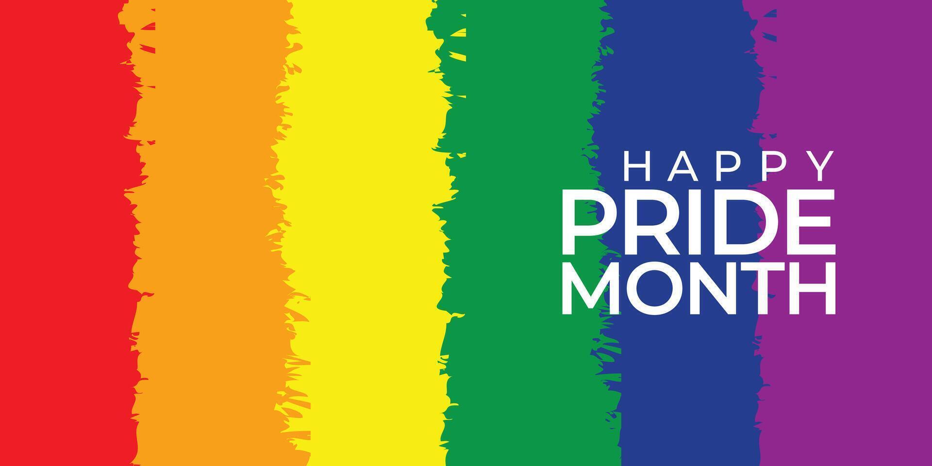 Pride Month Banner with Rainbow Text. Trendy 'Pride Month' Typography LGBT Pride Flag Colours. Banner vector