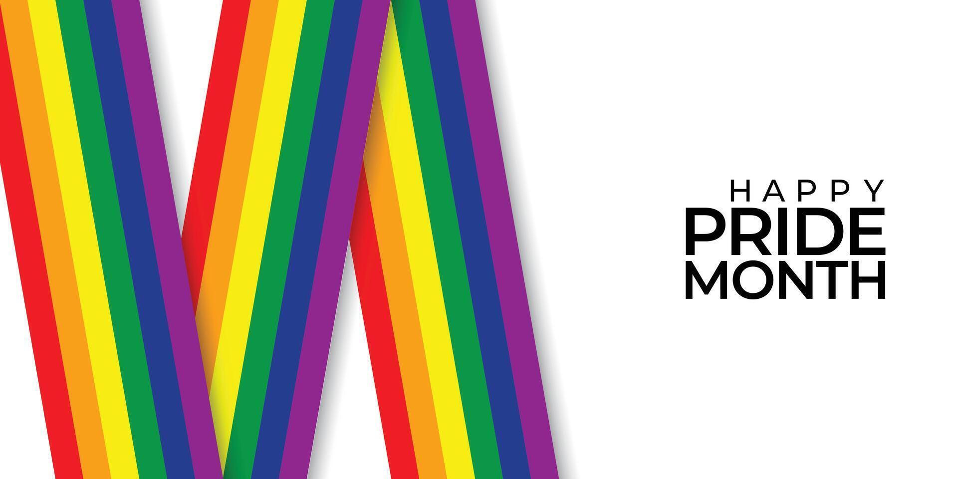 LGBTQ Pride Month. White paper text Pride label on blurred rainbow background. Banner Love is love. Human rights or diversity concept. Template LGBT event banner design vector
