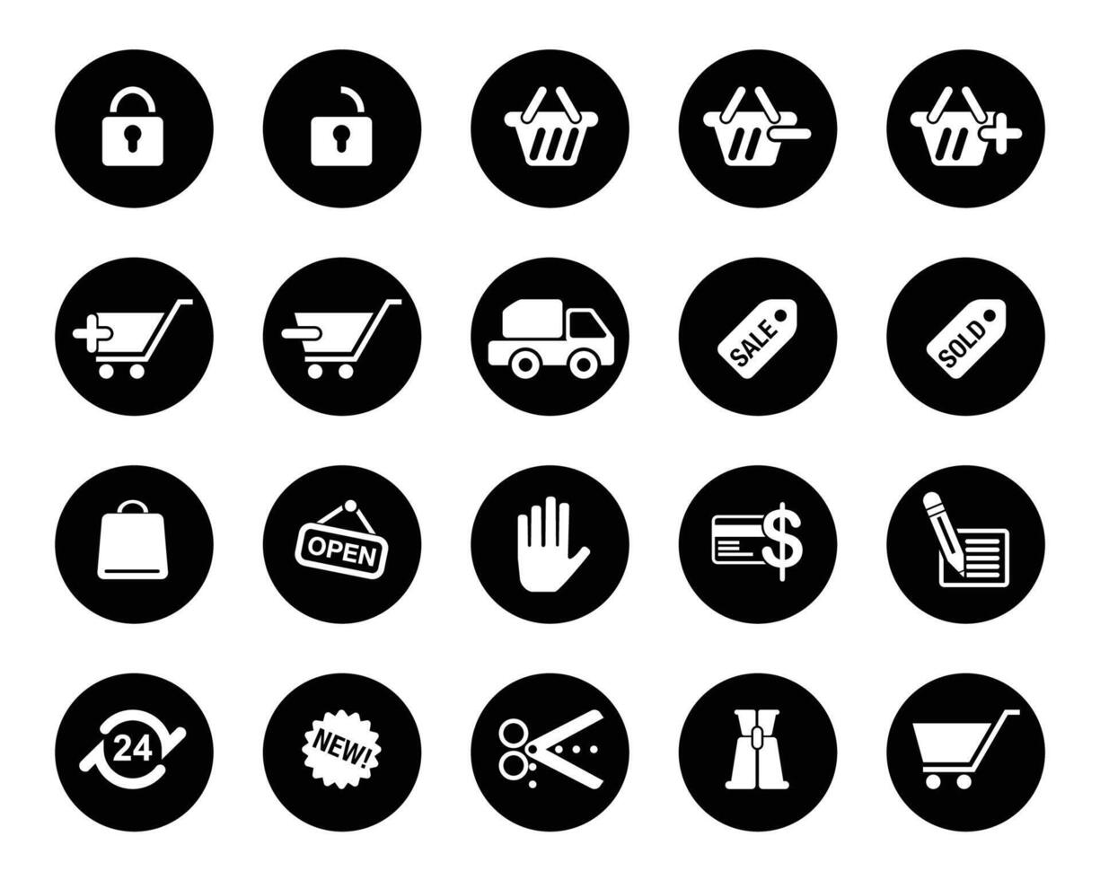 Shopping cart Pixel Perfect Icons on black circle for Web and Graphics. vector