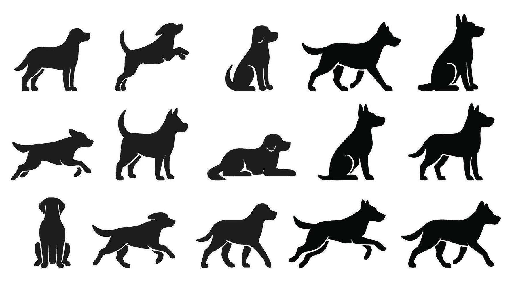 Various Dog Silhouettes in Different Poses vector