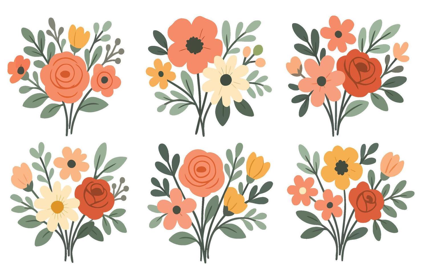 Collection of Colorful Floral Bouquets - Botanical Set vector