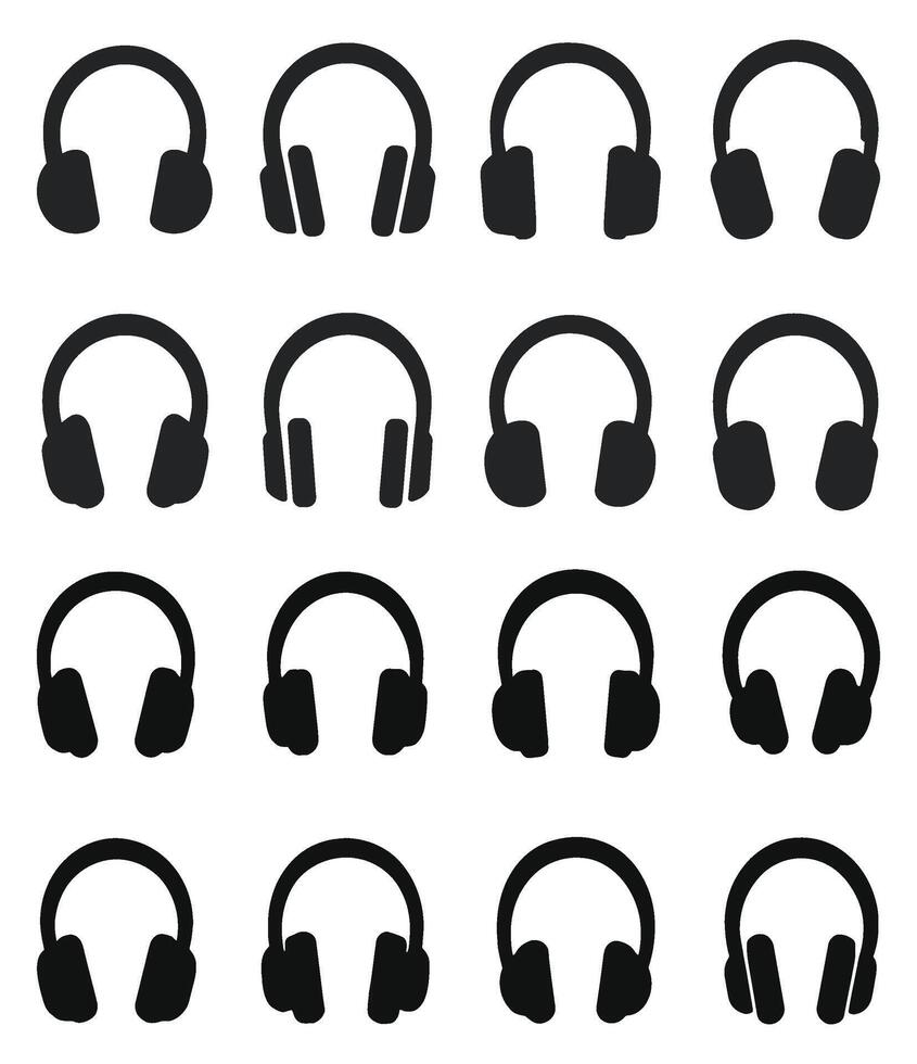 Headphone and Headset Silhouettes - Audio Device Icons vector