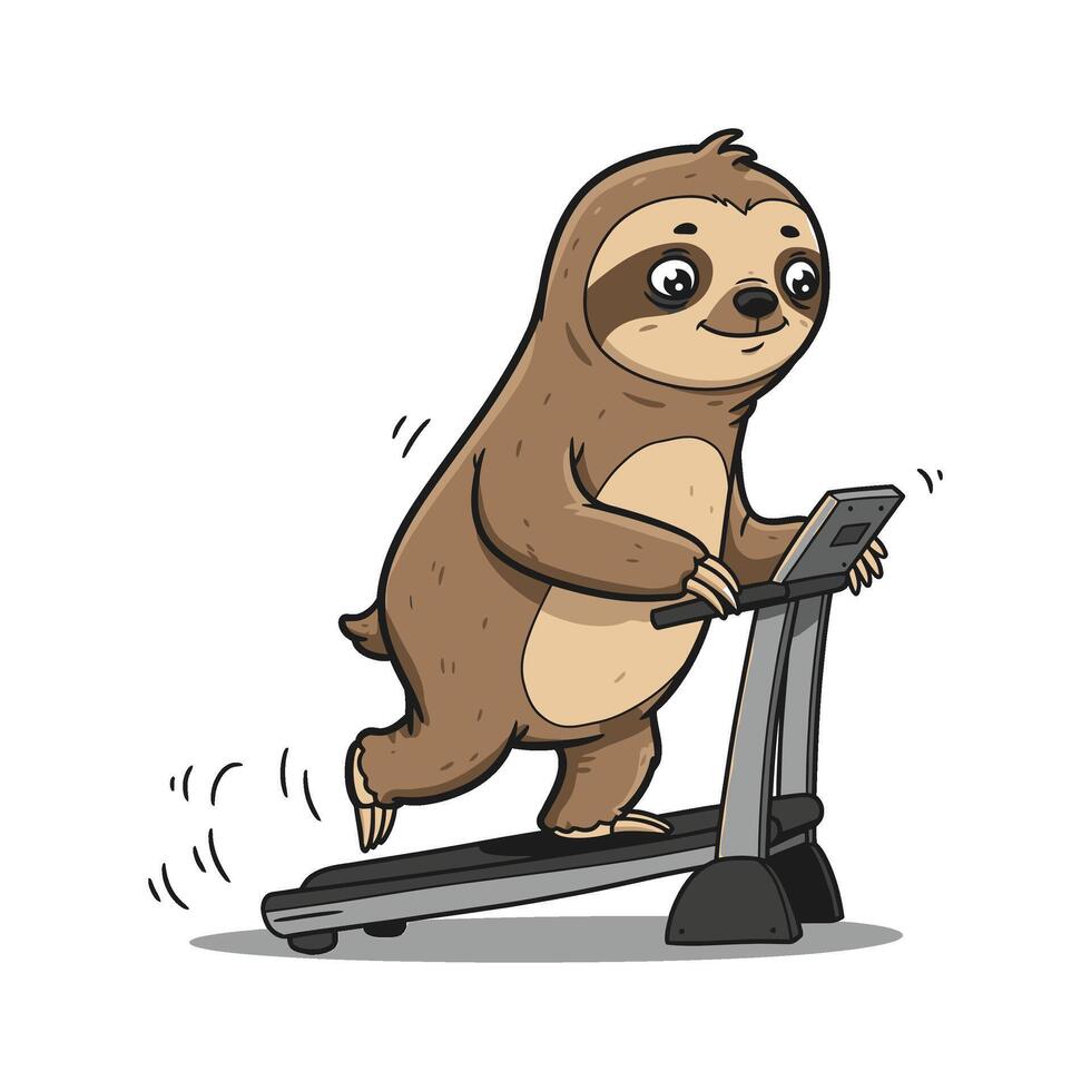 Funny Sloth on Treadmill Clipart Cartoon Animal Exercising in Gym Illustration vector