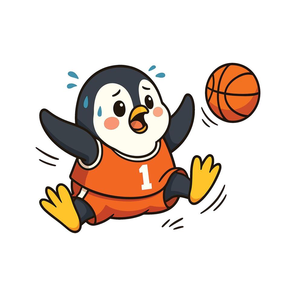 Worried Penguin Basketball Player Clipart Dropping the Ball vector