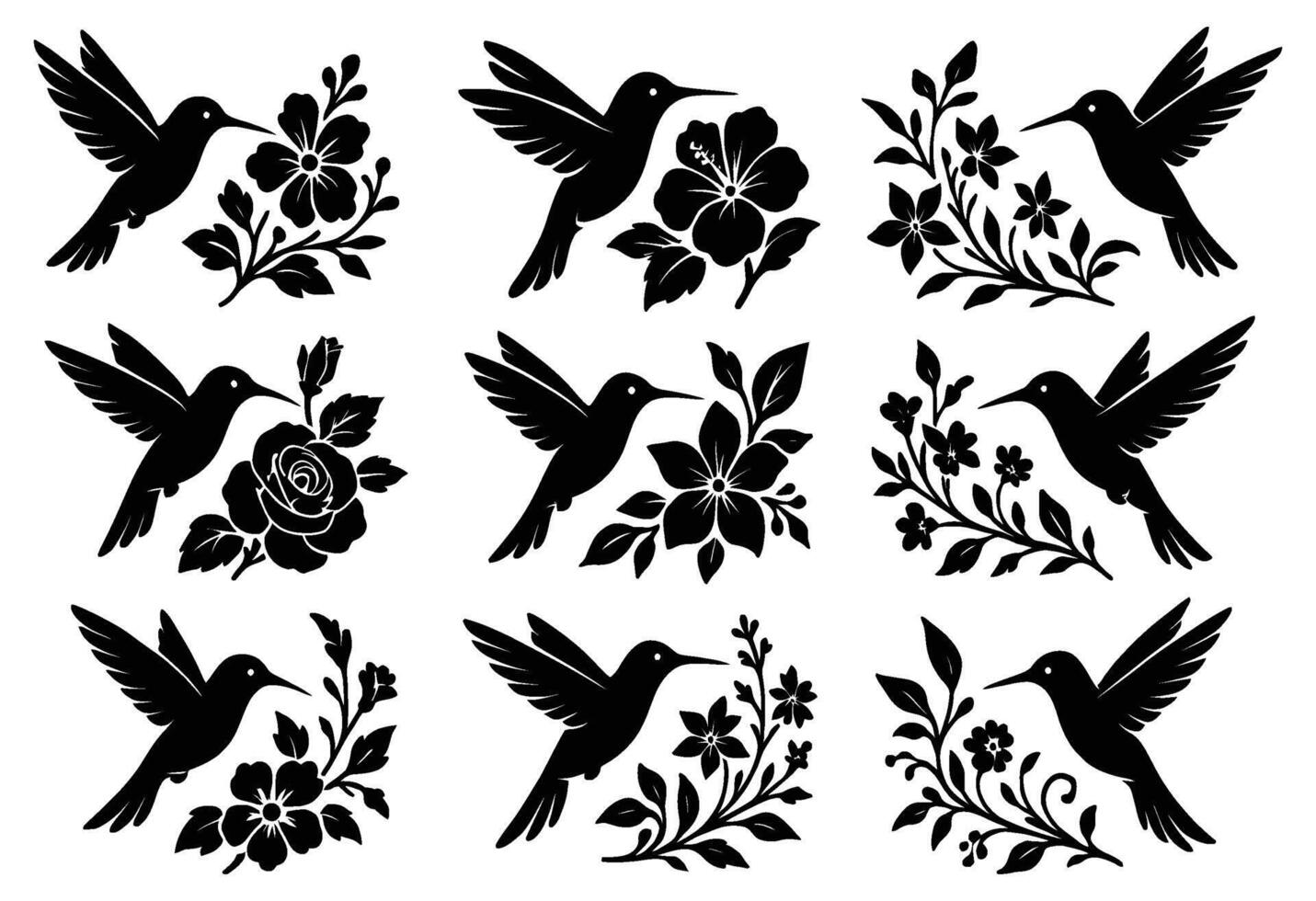 Hummingbird and Floral Silhouettes Collection vector