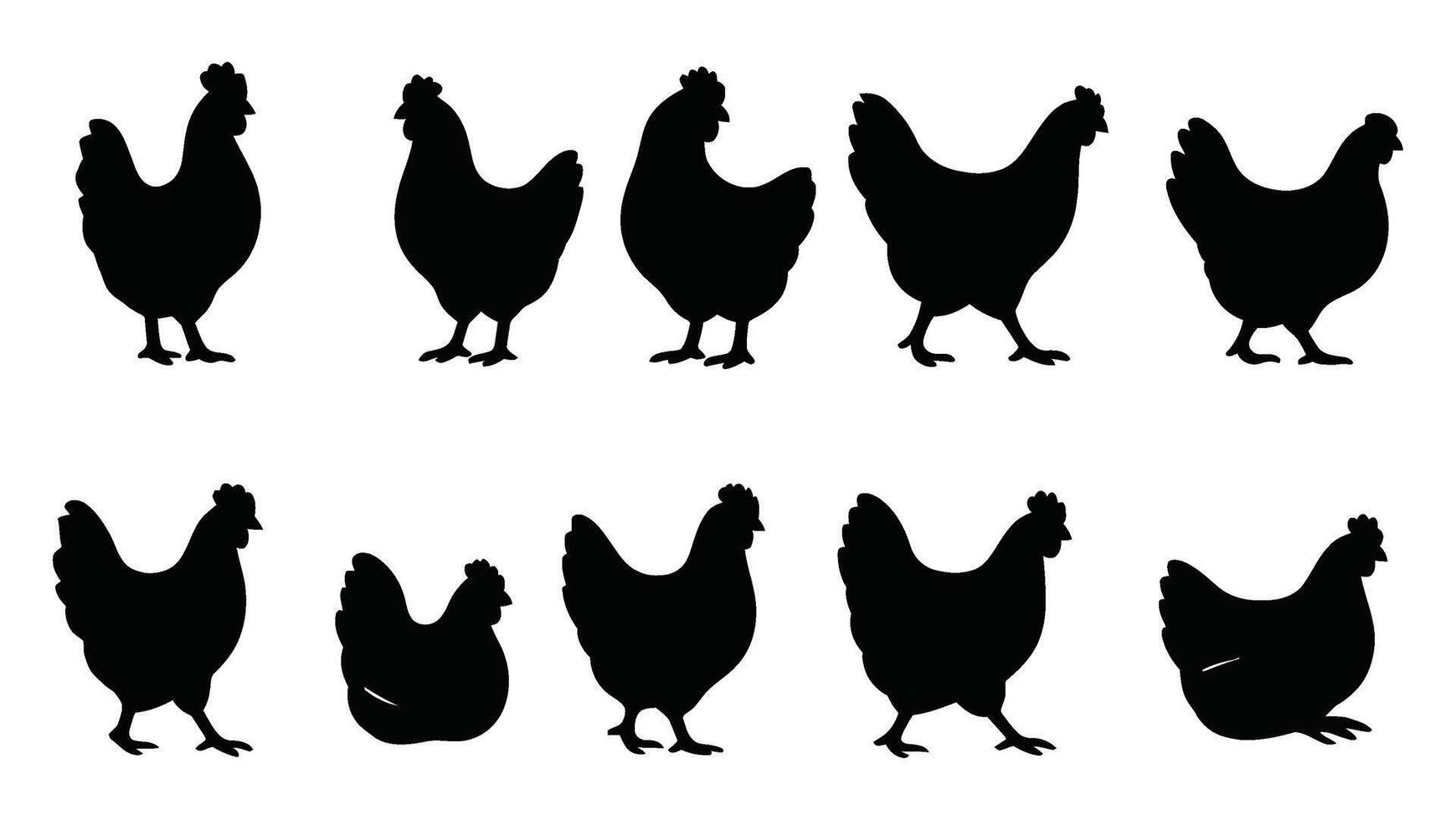 Chicken and Rooster Silhouettes - Farm Animal Set vector