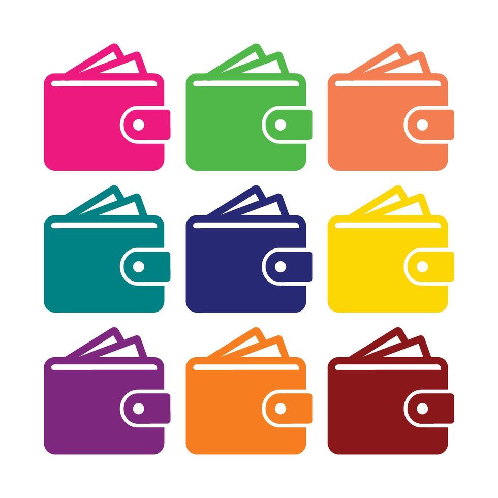 Colorful Wallet Icons Set - Money and Finance Symbols vector