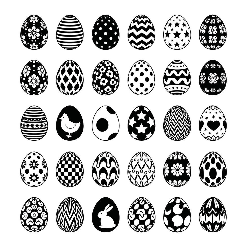 Black and White Easter Eggs Decorated with Patterns Set vector