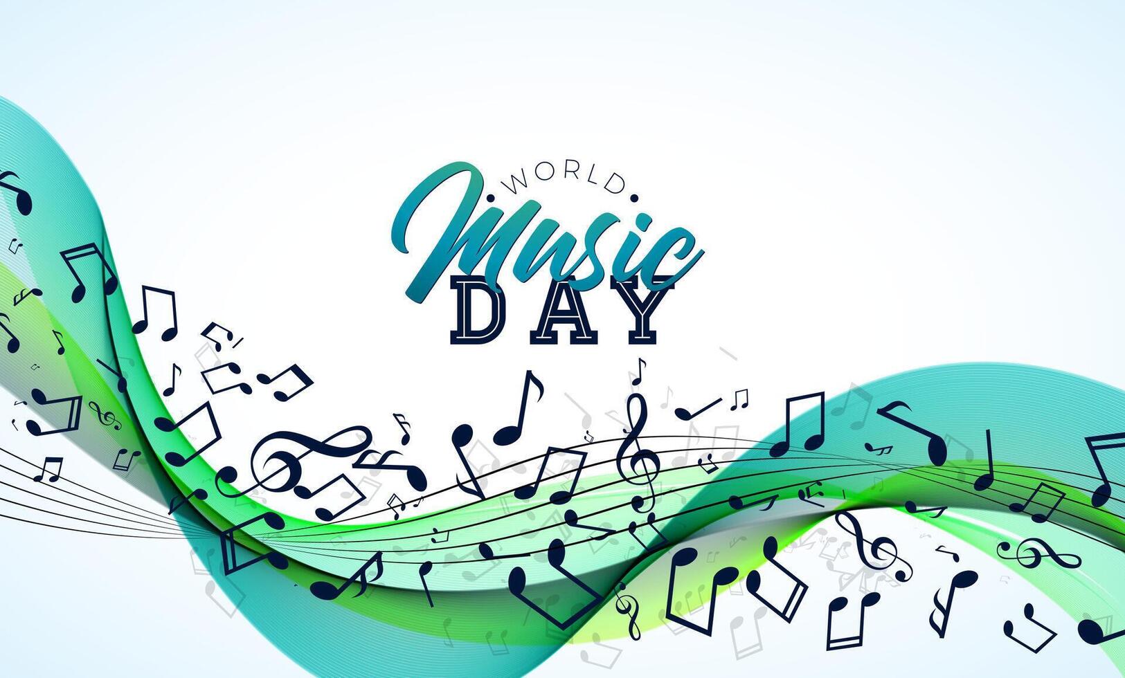 World Music Day Banner Illustration with Musical Notes and Typography Letter on White Background. International June 21 Festival Design Template for Post Card, Greeting Card, Holiday Poster vector