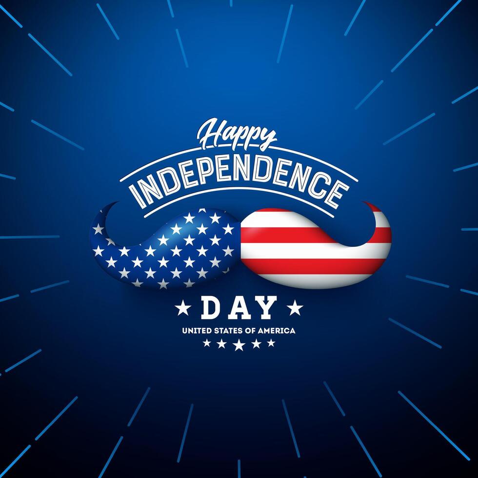 4th of July Independence Day of the USA Design with American Flag Pattern Mustache and Typography Letter on Dark Blue Background. Fourth of July National Celebration Illustration for Banner vector