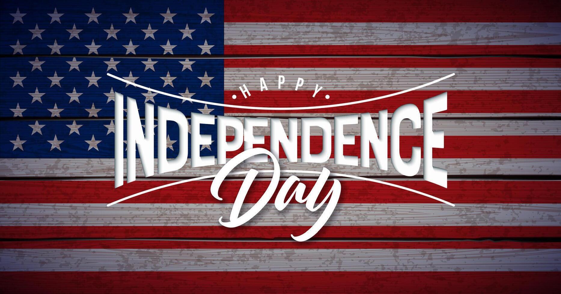 4th of July Independence Day of the USA Banner Illustration with Typography Lettering on Vintage American Flag Background. Fourth of July National Celebration Design for Banner, Greeting Card vector