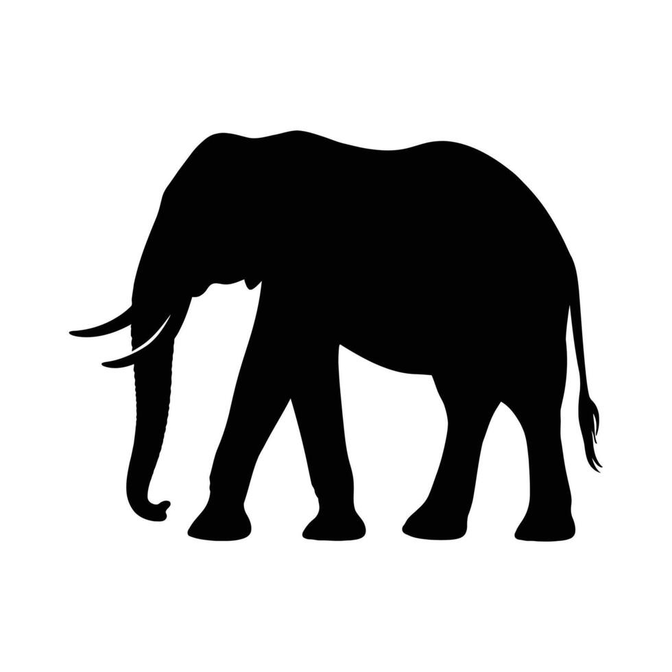 Black Silhouette of a Walking Elephant on White Background vector