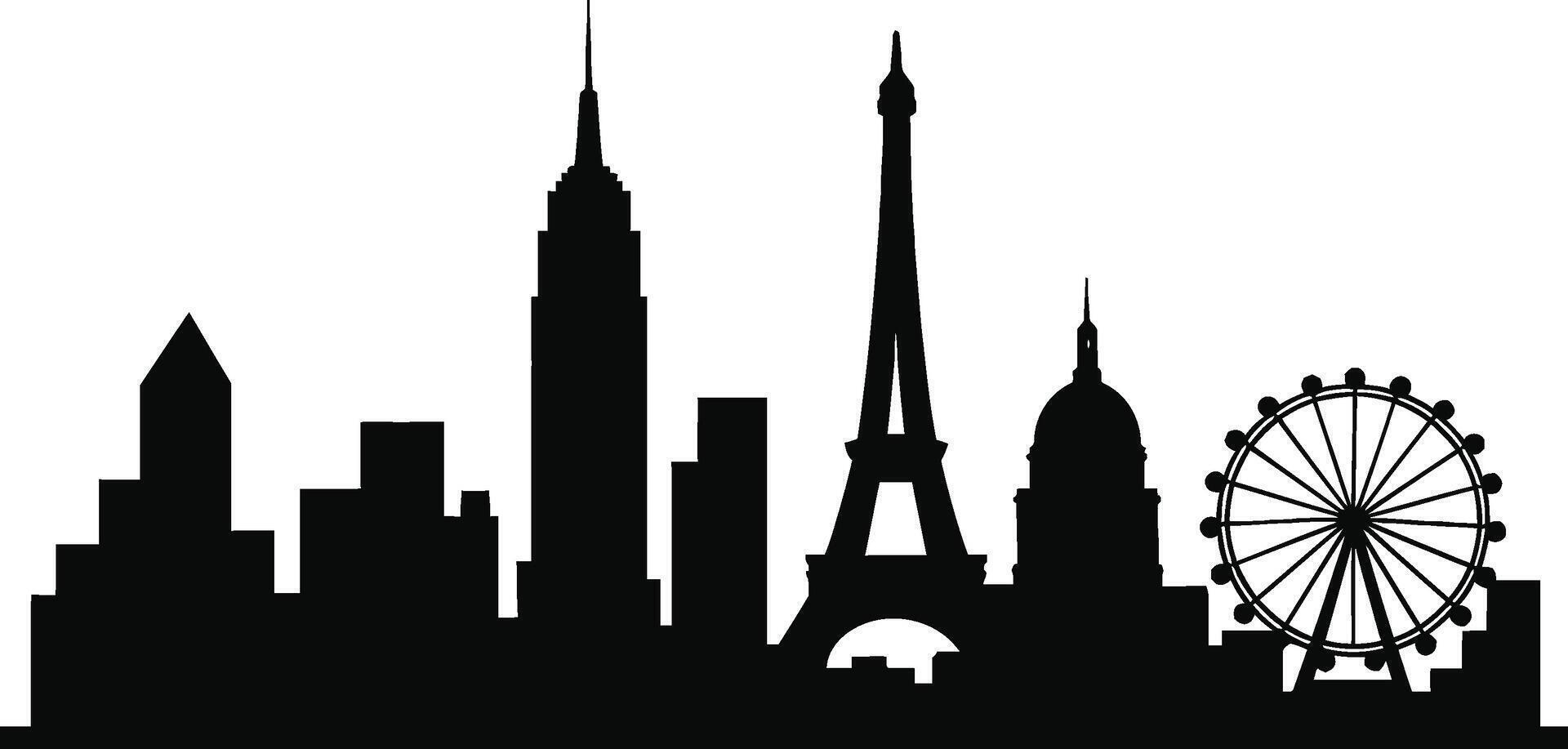 Famous City Skyline Silhouette Featuring Global Landmarks vector