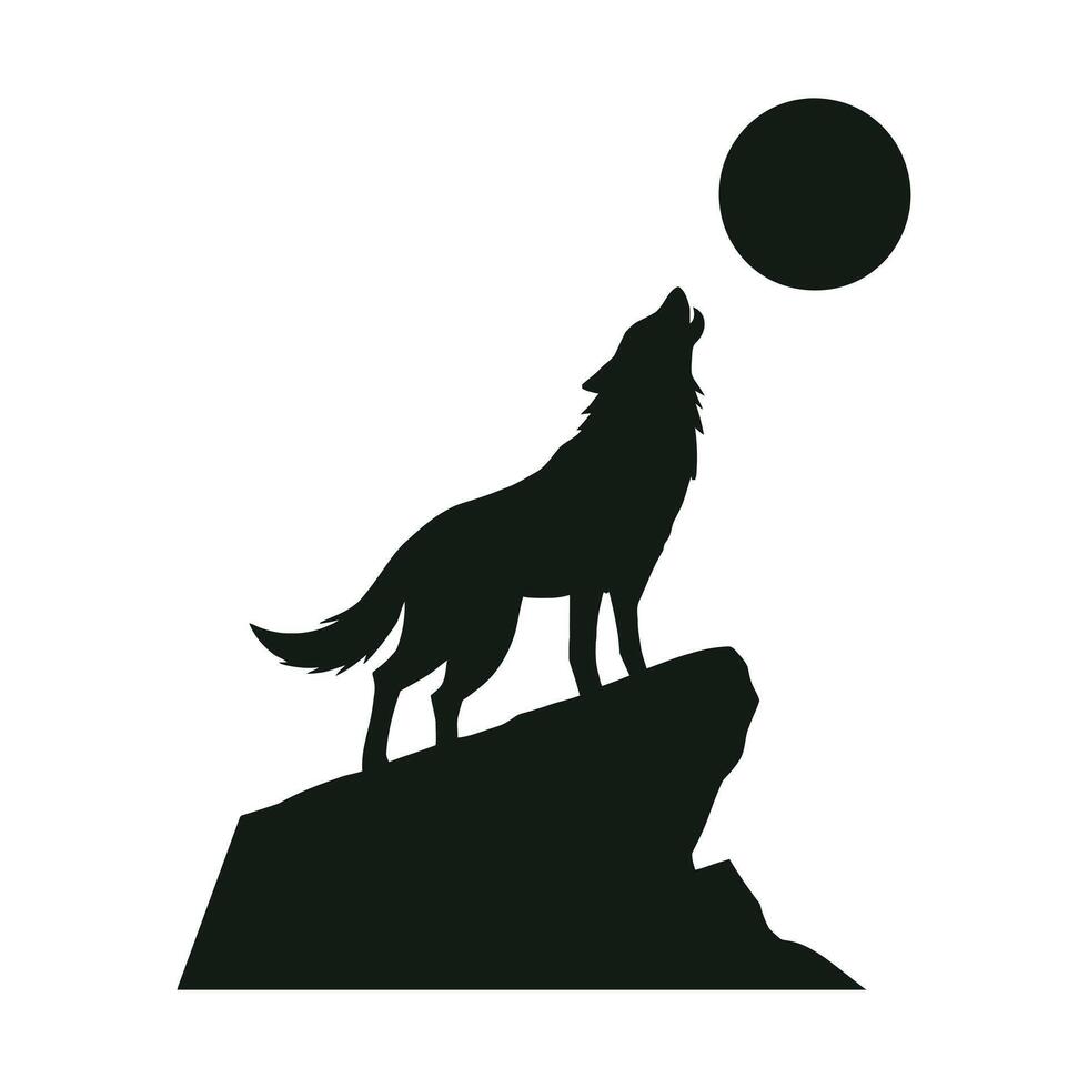 Wolf Howling at the Moon Silhouette vector