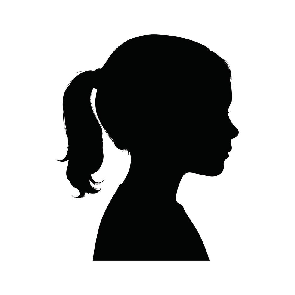 Silhouette of Young Girl with Ponytail Facing Side on White Background vector