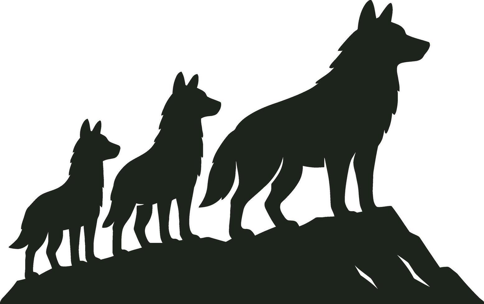 Wolf Pack Standing on Mountain Silhouette vector