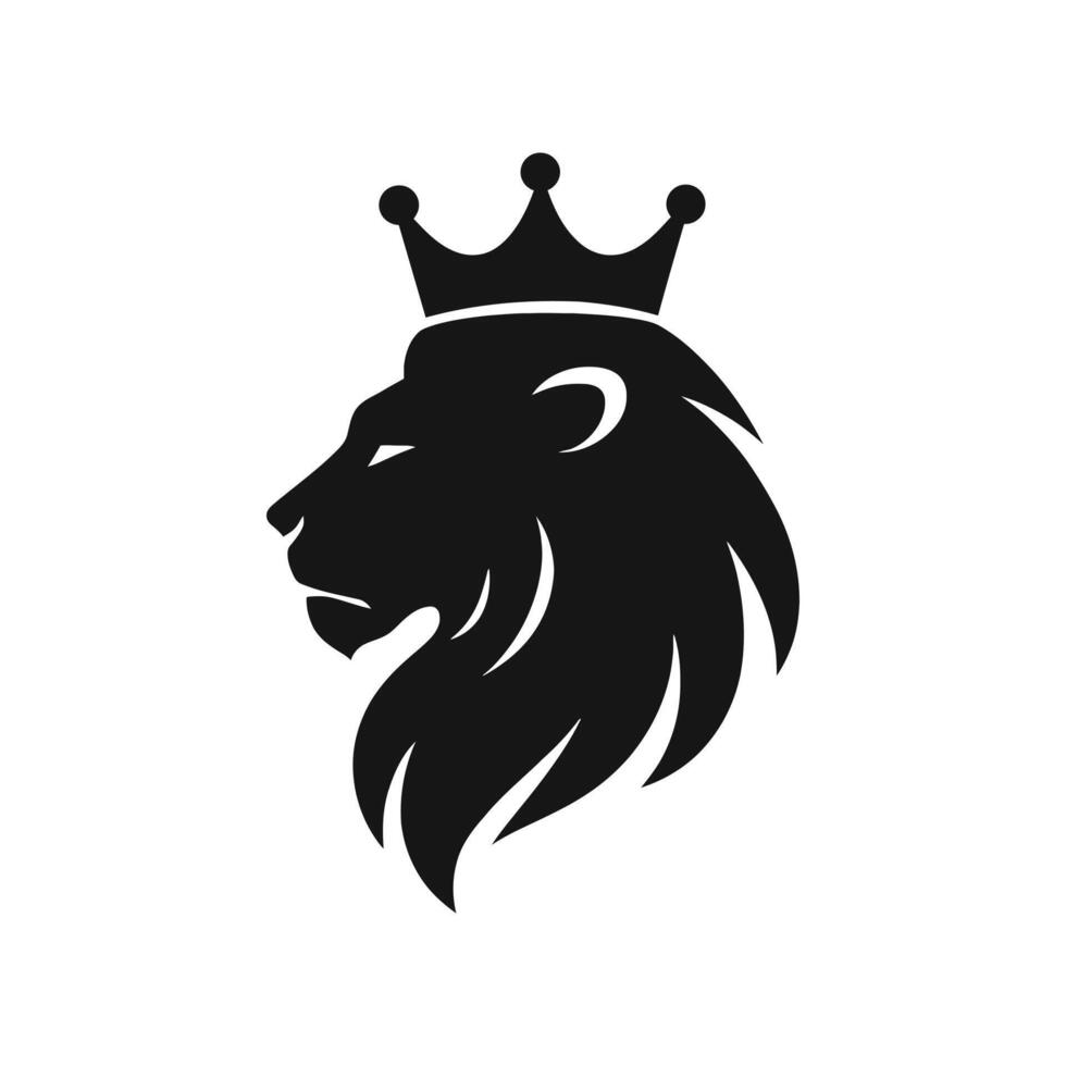 Lion Head with Crown Silhouette Symbol of Power and Royalty vector