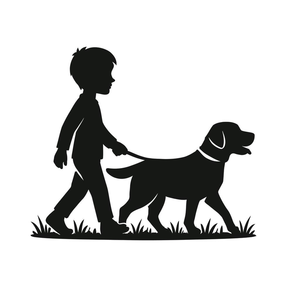 Child Walking Dog in Outdoor Silhouette Scene vector