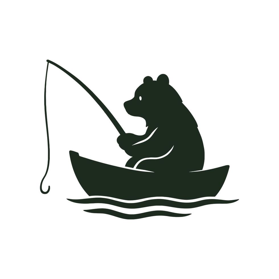 Bear Fishing from Boat Silhouette Design vector
