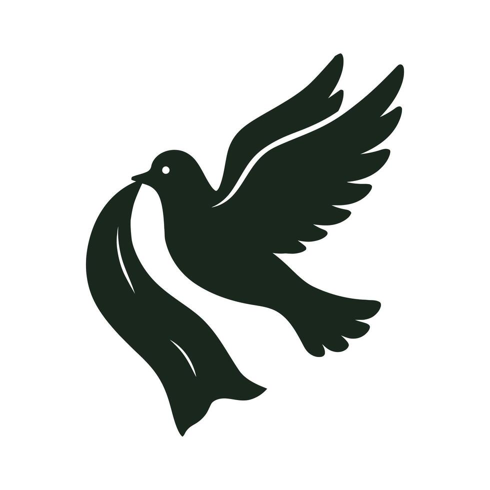 Flying Dove Carrying Ribbon Silhouette vector